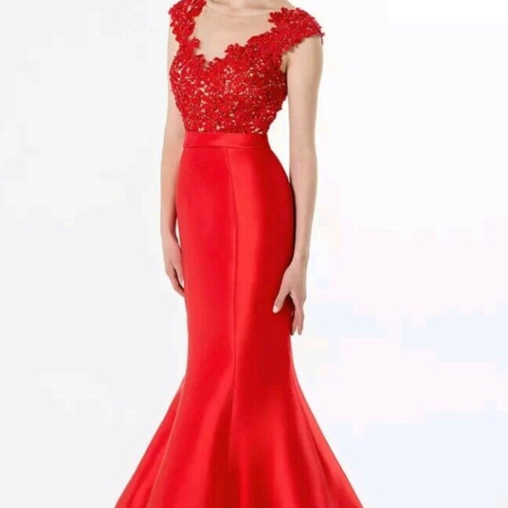 Terani Beaded Red Mermaid Gown